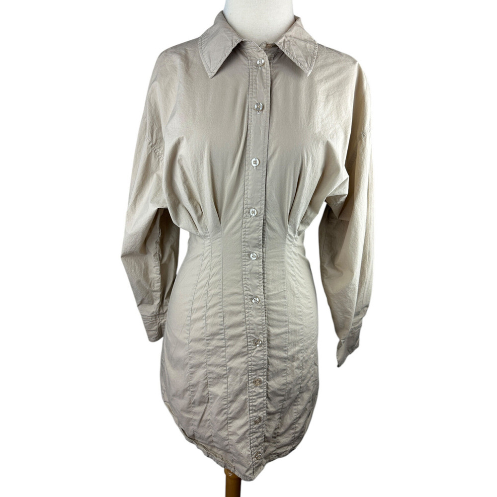 L'Academie x Revolve The Ismene Mini Dress Button Shirt Dress Khaki Tan Size XS - Picture 3 of 16